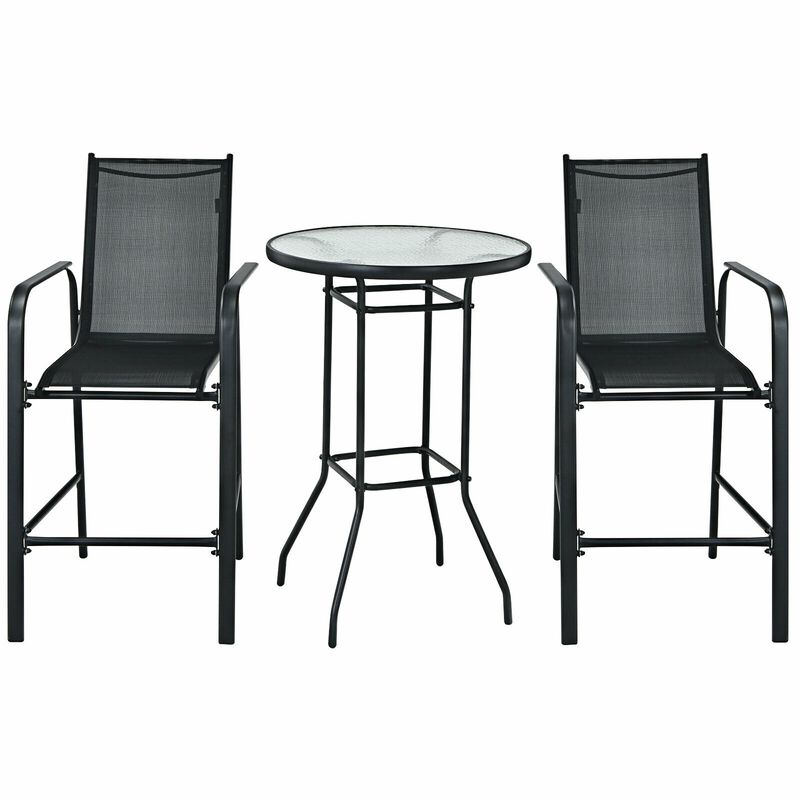 3 Pieces Outdoor Patio Bar Table Stool Set