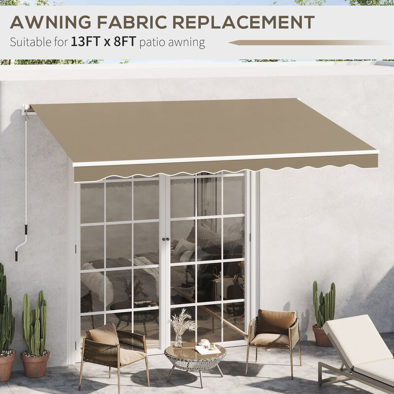 Outsunny 13' x 8' Retractable Awning Fabric Replacement Outdoor Sunshade Canopy Awning Cover, UV Protection, Beige