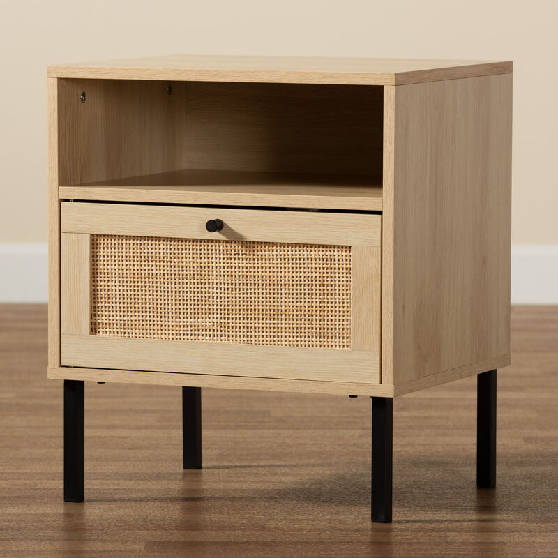 Baxton Studio Caterina Natural Brown Finished Wood and Natural Rattan 1 Door End Table image number 8