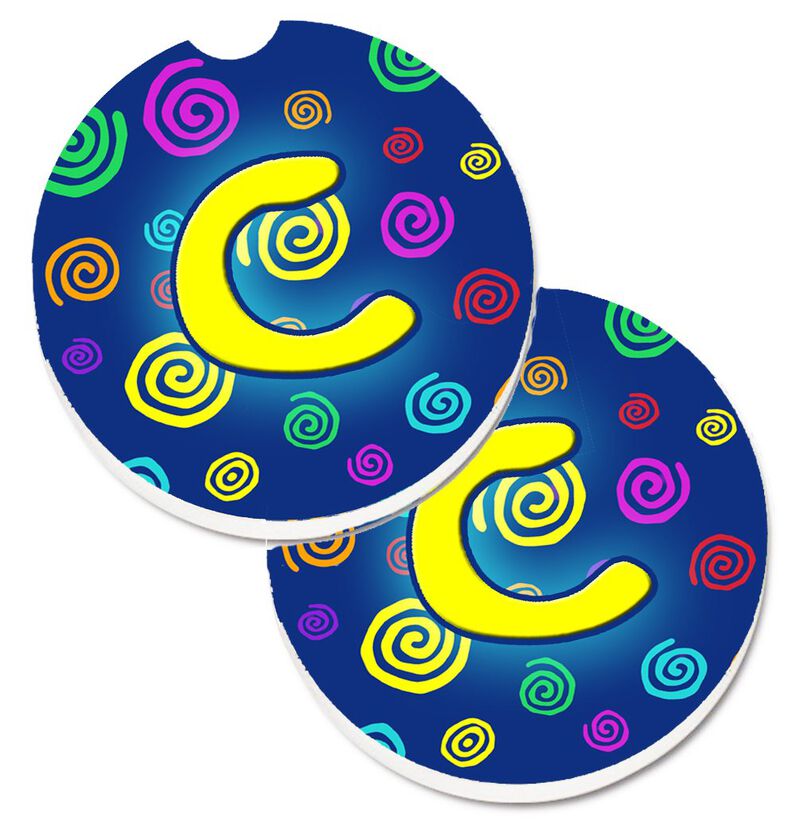 Caroline's Treasures Letter C Initial Monogram - Blue Swirls Set of 2 Cup Holder Car Coasters CJ1011-CCARC, 2.56, Multicolor