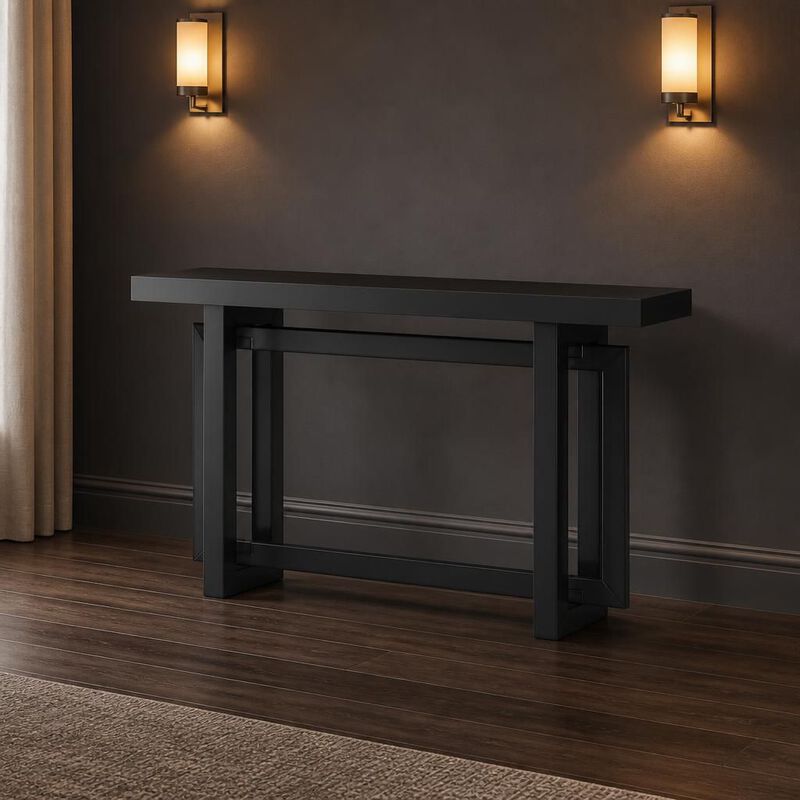 GOODSILO 59.1 Inch Extra Long Entryway Console Table with Pine Veneer, Solid Pine Legs, Triple Rectangle Design for Hallway, Living Room, Kitchen, Office image number 3