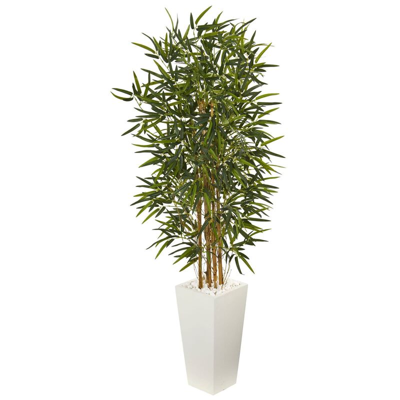 Nearly Natural 5.5-in Bamboo Tree in White Tower Planter image number 1