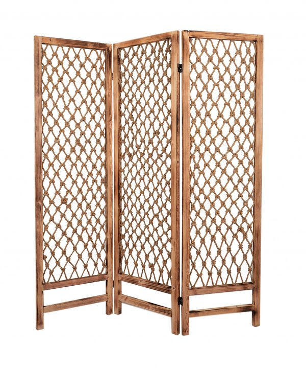 Decorative Rope and Wood Screen Panel for Stylish Home and Office Spaces