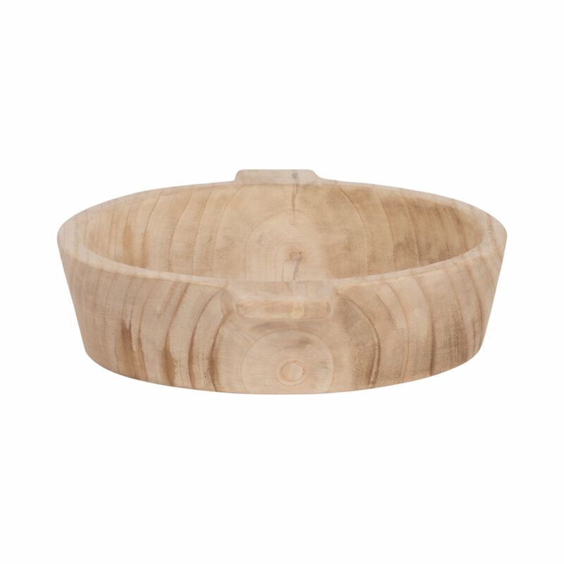 16" Round Wood Bowl With Handles, Natural image number 2