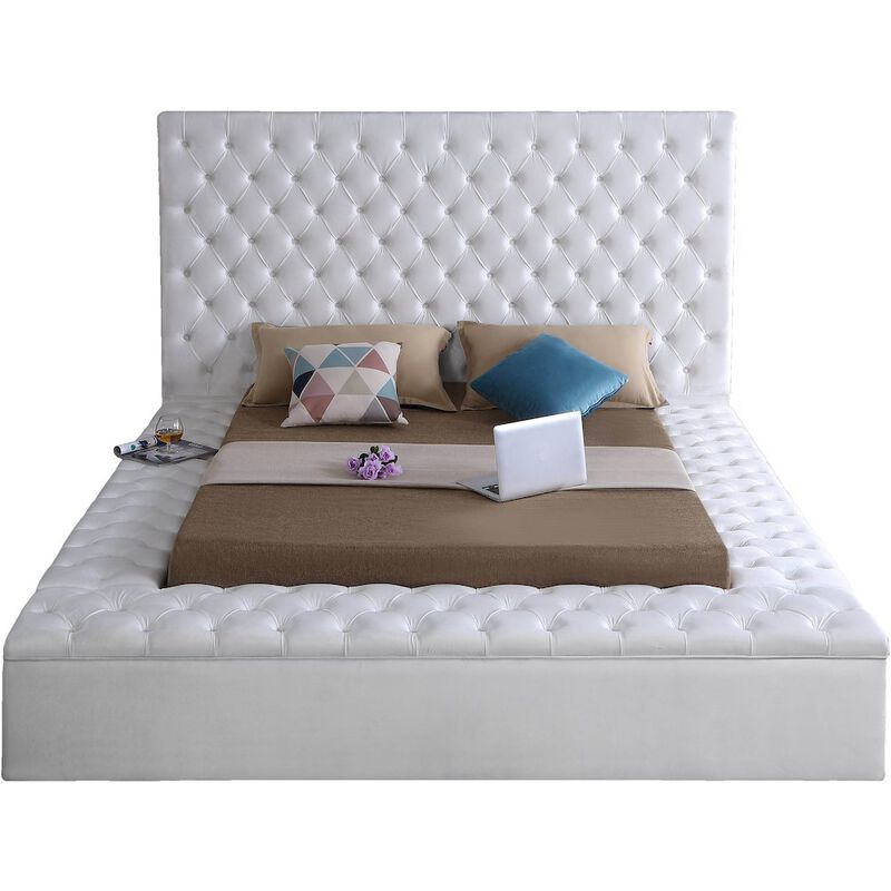 Meridian Furniture Bliss White Velvet Queen Bed