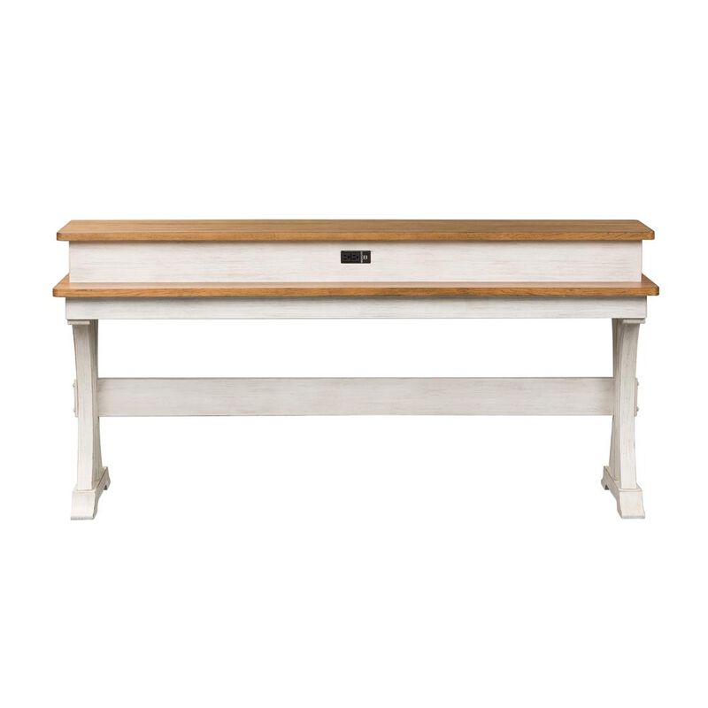 Liberty Furniture Farmhouse Reimagined Console Bar Table in Antique White w/ Chestnut Top image number 4