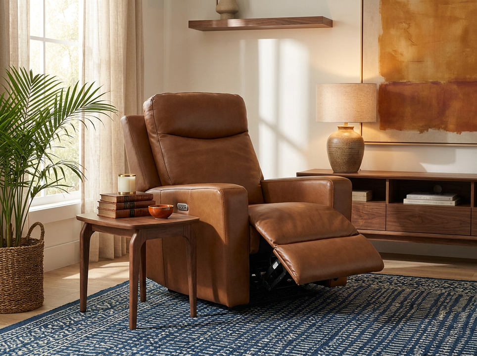 Emmons Oak Power Rocking Recliner with Adjustable Headrest & Lumbar