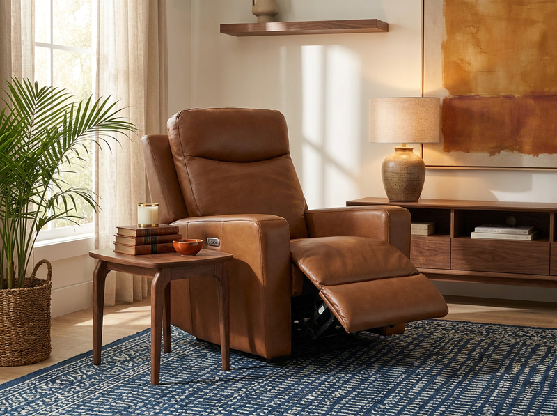 Emmons Oak Power Rocking Recliner with Adjustable Headrest & Lumbar image number 1