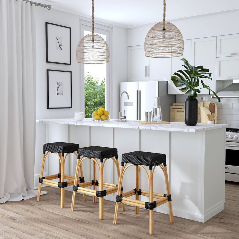 Butler Specialty Robias Rectangular Rattan 30 Bar Stool, Black