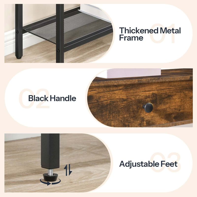 3-Tier Industrial Slim Console Table with Charging Station & Drawers image number 7