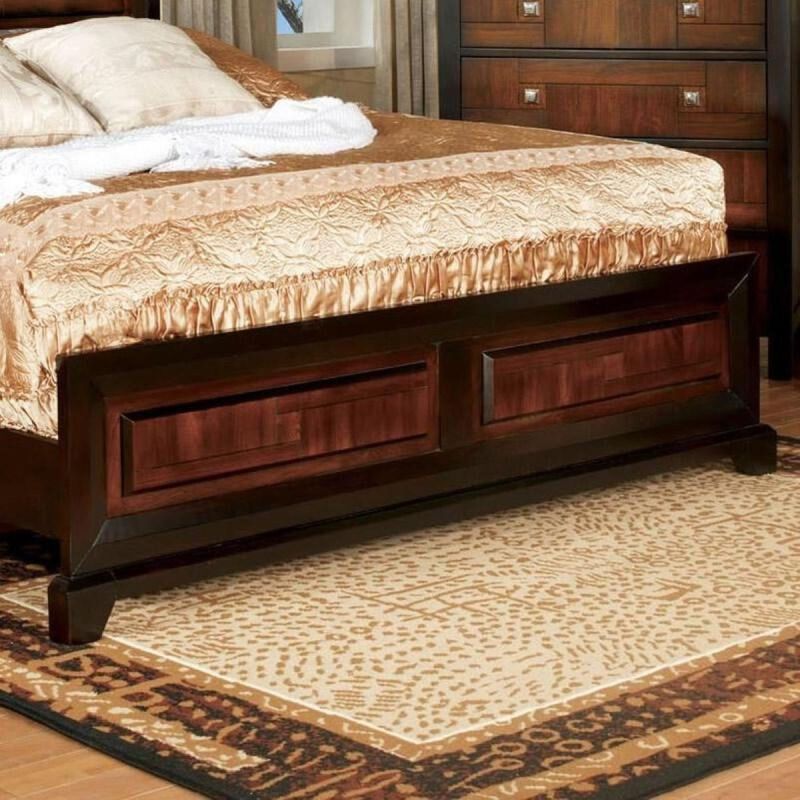 Transitional Queen Size Bed Acacia / Walnut Solidwood 1pcs Bed Parquet Design Headboard And Footboard Bedframe