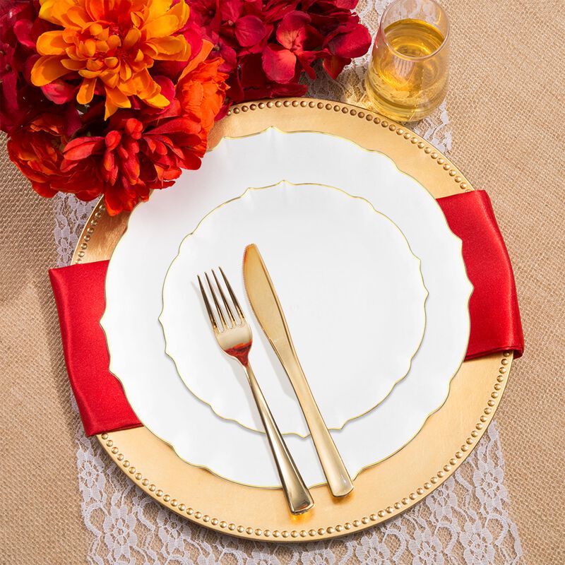 Clear with Gold Rim Round Lotus Plastic Wedding Value Set (30 Sets) image number 1