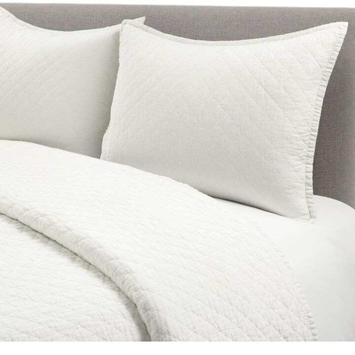 Hivvago Lightweight Cotton Linen White Textured Reversible 3-Piece Quilt Set