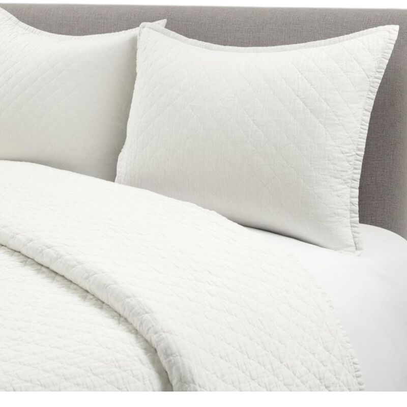 Hivvago Lightweight Cotton Linen White Textured Reversible 3-Piece Quilt Set