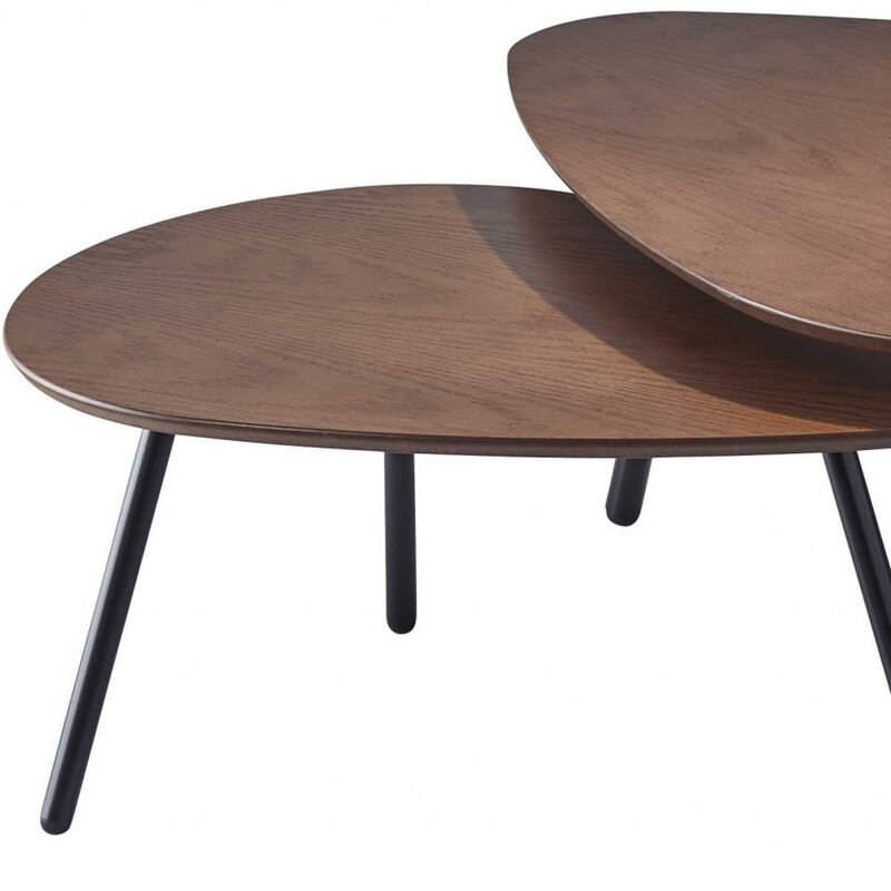 Hivvago Set of Two Brown And Black Wood And Metal Triangular Nested Tables