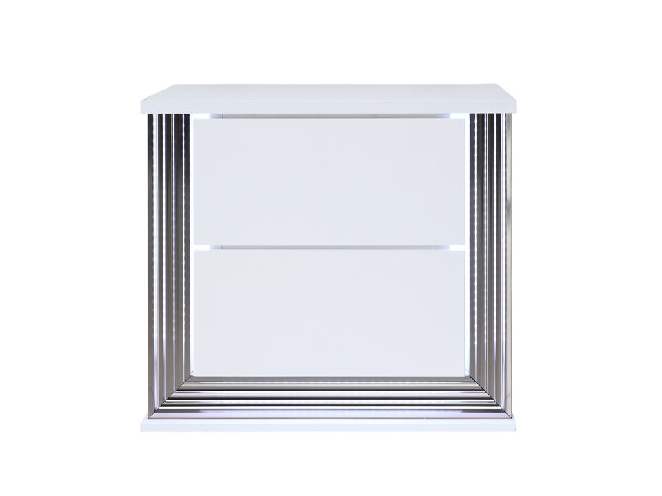 Durable Wood Nightstand with 2 Drawers and Light – Modern Bedside Table