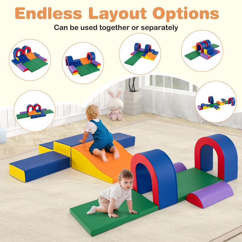 Soft PU Leather Foam Climbing Blocks 10-Piece Baby Play Gym Set-Multicolor image number 6
