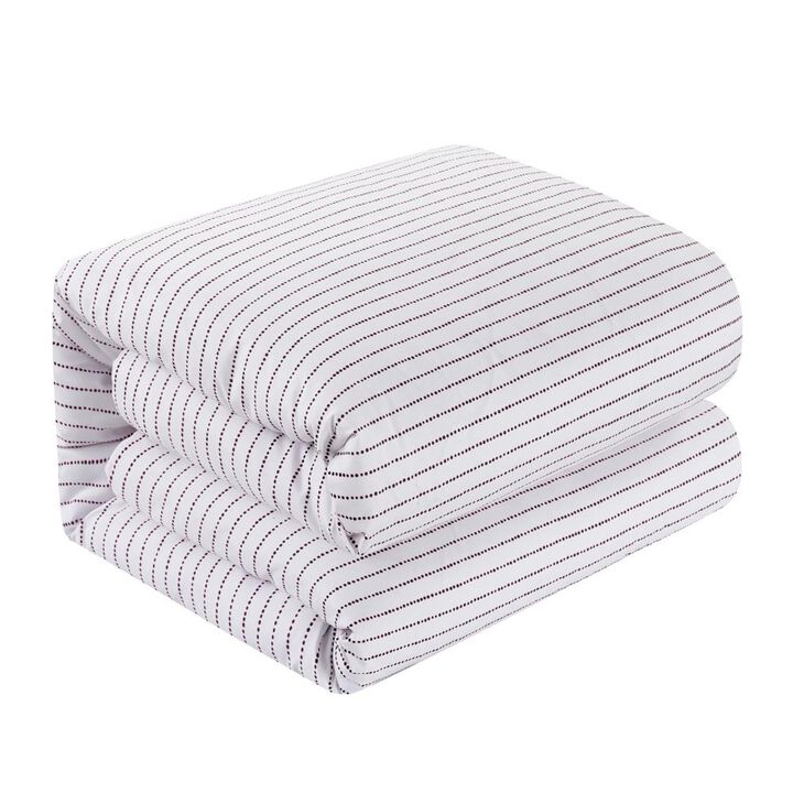 Chic Home Wesley Duvet Cover Set Contemporary Solid White With Dot Striped Pattern Print Design Bedding - Pillow Sham Included - 2 Piece - Twin 68x90", Dark Purple