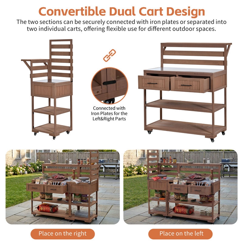 Merax Fir Wood BBQ Prep Cart & Potting Bench with Stainless Top image number 5