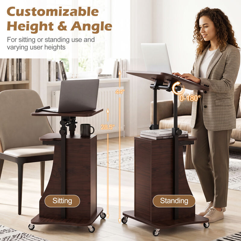 Mobile Podium Stand with Adjustable Height, Tilting Tabletop and Storage image number 5