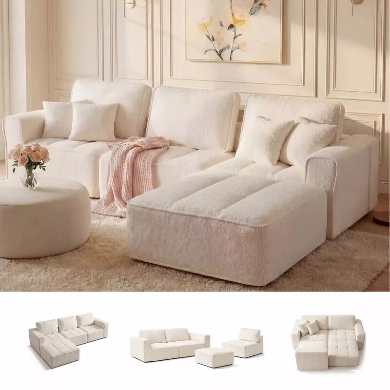 Vipbear 110.5" Cloud Modular Sectional Sofa, Convertible L Shaped Couch with Reversible Chaise image number 7