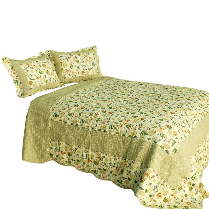 Lightweight Cotton 3PC Vermicelli-Quilted Printed Quilt Set Queen Size Bedspread image number 1