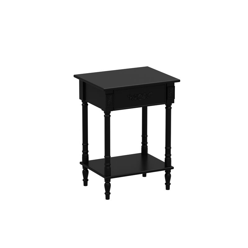 FUFU&GAGA Vintage Bedside Cabinet with Drawer Open Shelf Solid Wood Legs and Black Paint Finish 19.7''L × 15.7''W × 27''H