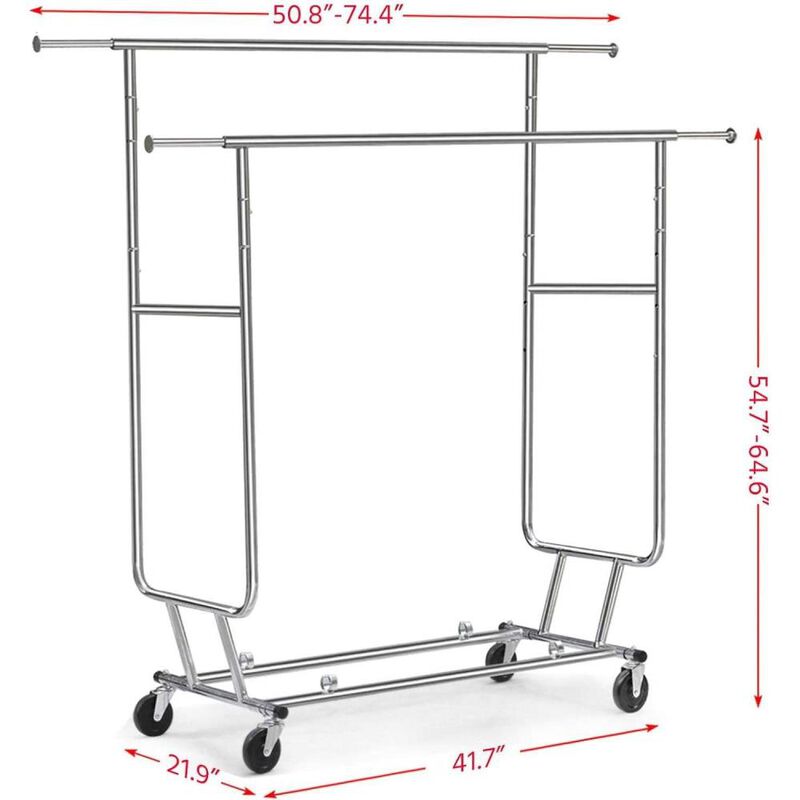 Hivvago Heavy Duty Double Bar Clothes Hanging Garment Rack on Lockable Wheels