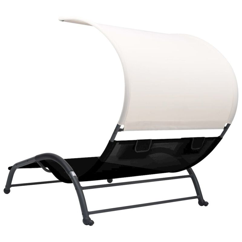 Sun Lounger Black Textilene, Steel Double Sun Lounger