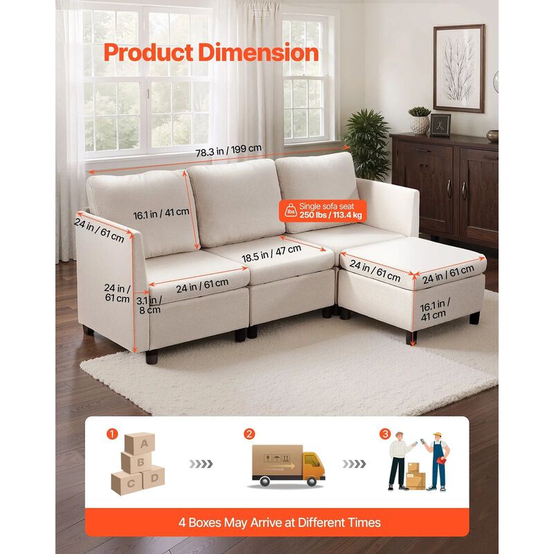 3 Seater Modular Sectional Sofa with Hidden Storage Ottoman for Living Room image number 2