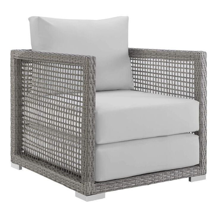 Modway Aura Outdoor Patio Wicker Rattan Armchair and Two Side Tables in Gray White