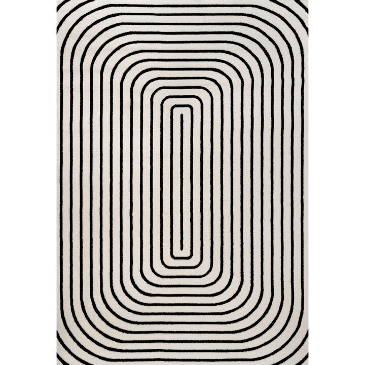 Freya High-Low Modern Scandinavian Arch Stripe Monotone Indoor/Outdoor Area Rug