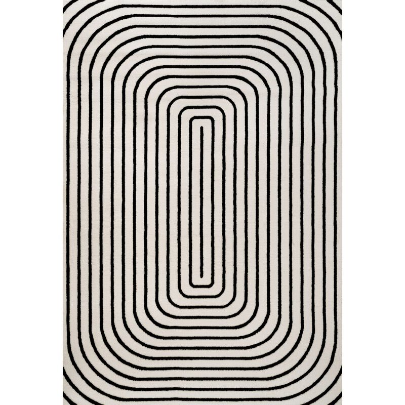 Freya High-Low Modern Scandinavian Arch Stripe Monotone Indoor/Outdoor Area Rug