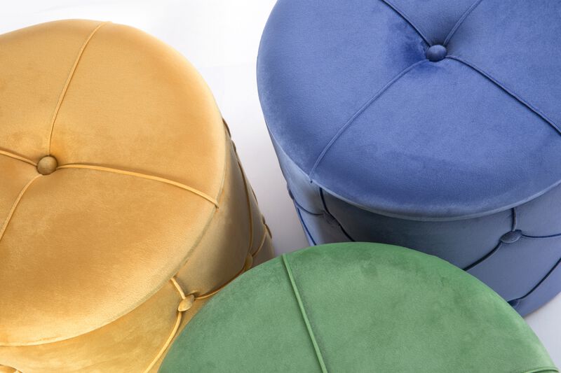 Round Wooden Velvet Ottoman Stool with Lid, Gray