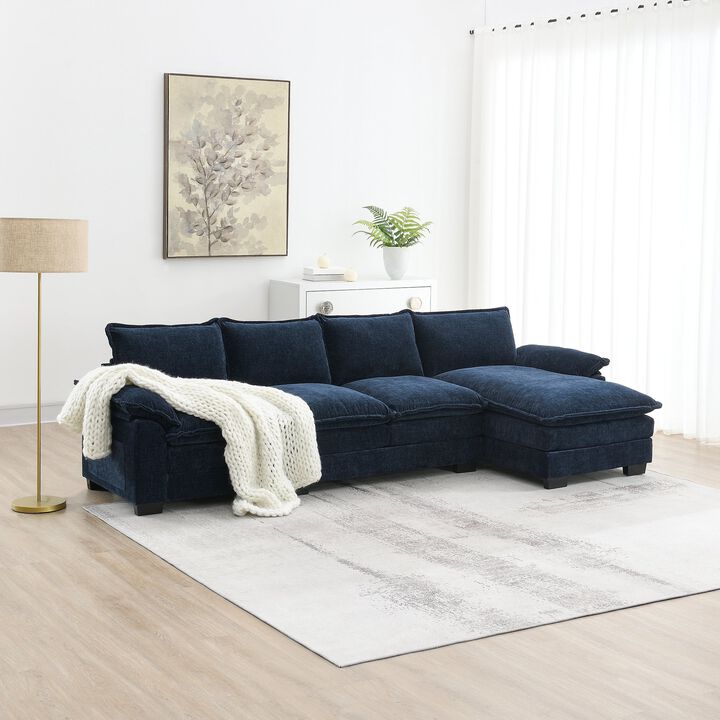 MONDAWE Modern L-shaped Chenille Cloud Sofa with Double Seat Cushions,5-seat Upholstered Indoor Furniture,Sleeper Sofa Couch with Chaise Lounge