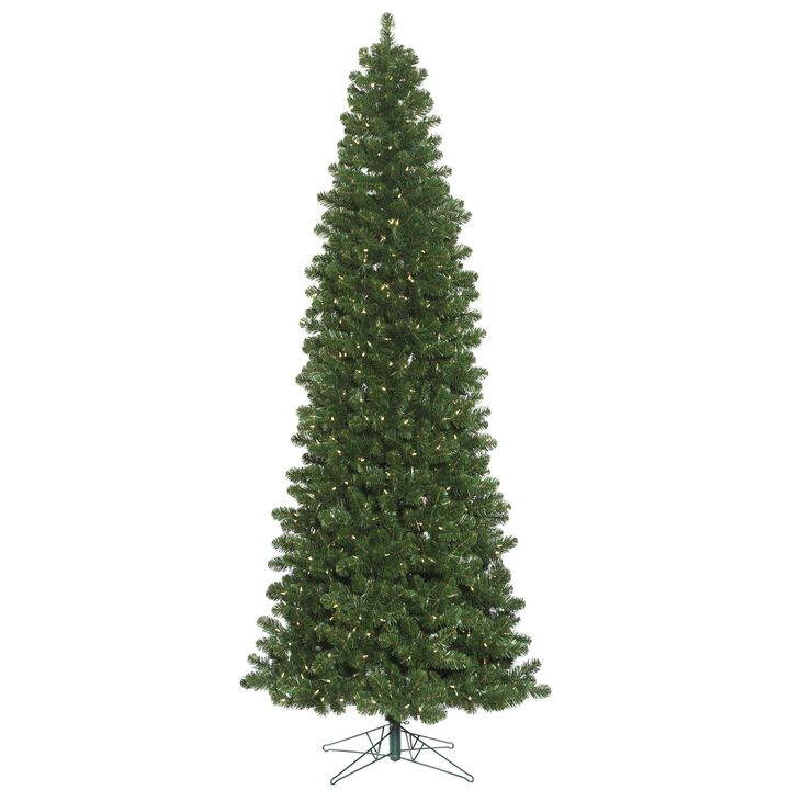 Vickerman 8.5' Oregon Fir Slim Artificial Christmas Tree, Wide Angle Single Mold Warm White LED Lights, Faux Christmas Tree, Seasonal Indoor Home Decor
