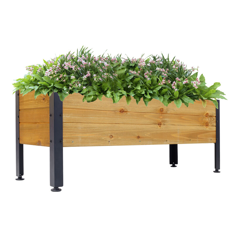 Outdoor Wooden Planter Box, Rectangular Raised Garden Bed for Herbs, Vegetables, and Flowers, Great for Deck or Patio