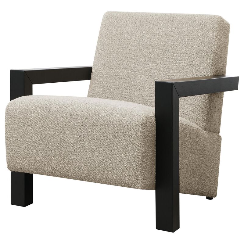 Fitz Accent Chair, Soft Latte Beige Boucle Cushions, Black Wood Arms image number 2