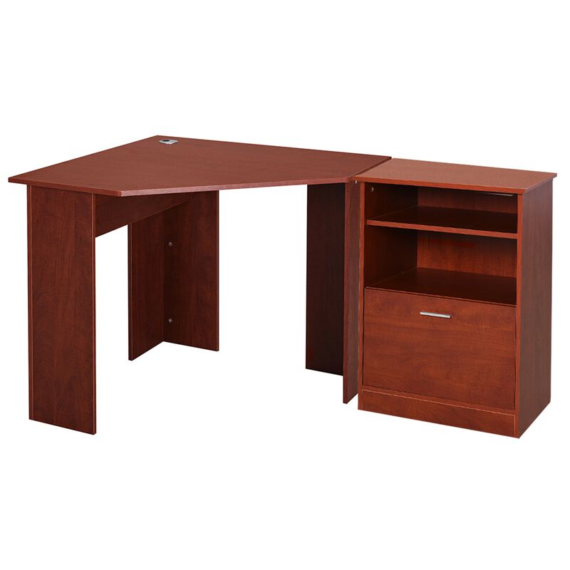 Black Corner Office: L-Shaped Desk with Printer Cabinet