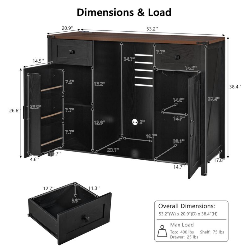 Jiljun Farmhouse Wine Bar Sideboard Cabinet image number 9