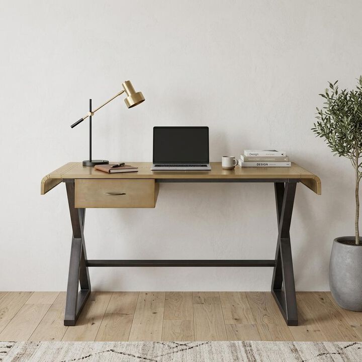HomeRoots 50" Gold and Black Aluminum Writing Desk