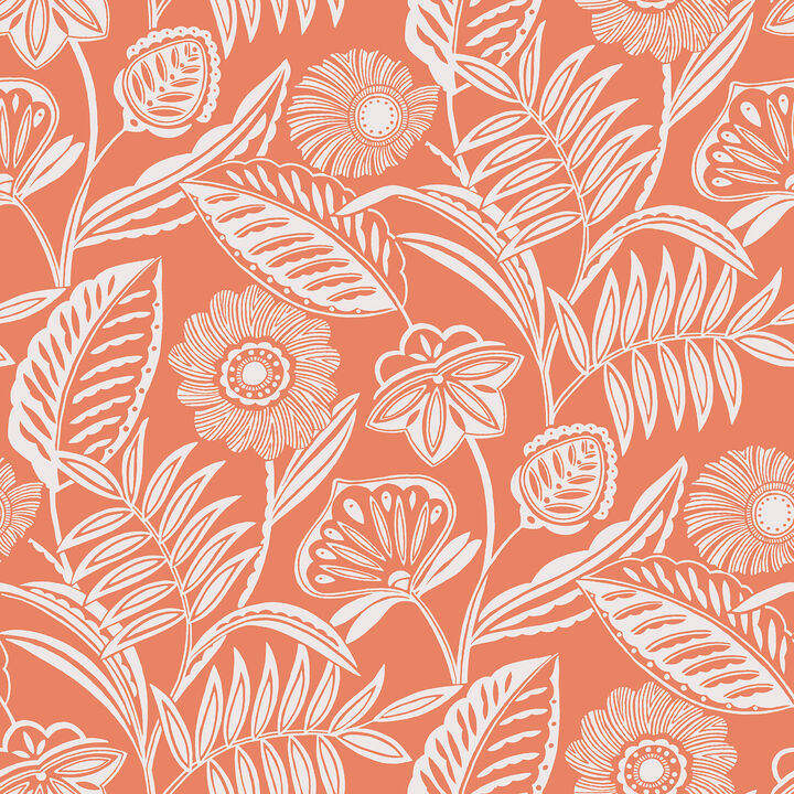Alma Coral Tropical Floral Wallpaper