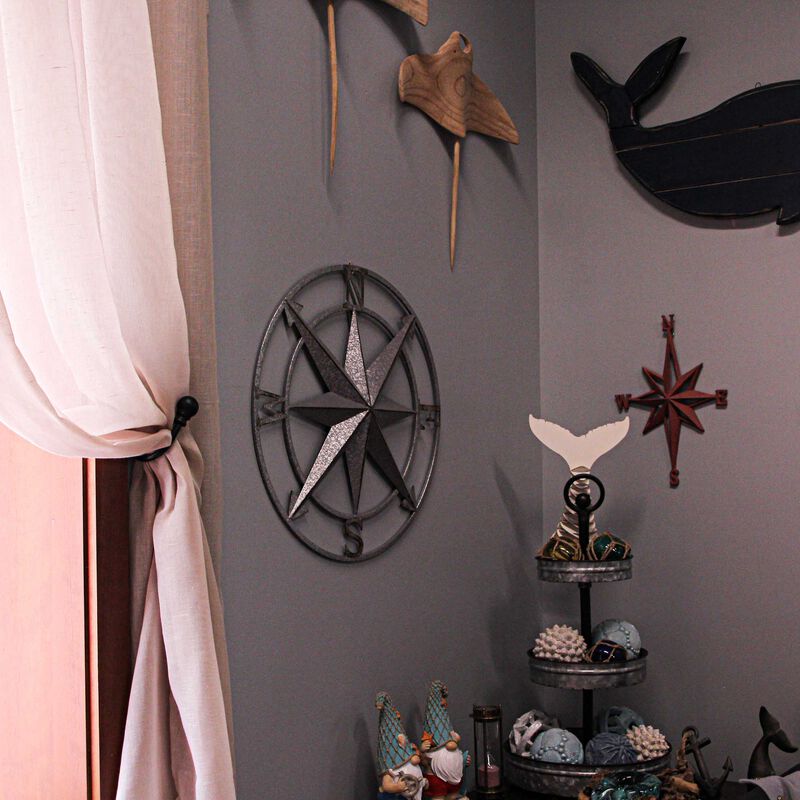 Galvanized Zinc Finish Metal Compass Rose Wall Hanging 20.5 Inch Diameter image number 5
