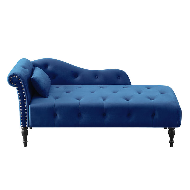 Merax Velvet Chaise Lounge Buttons Tufted Nailhead Trimmed Solid Wood Legs