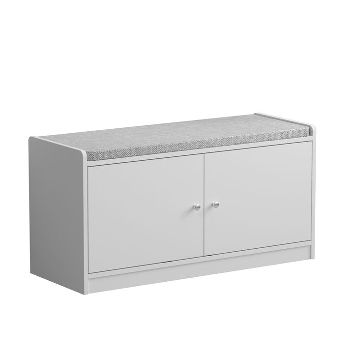 35.8 in. W x 18.1 in. H 8-Pair Shoes White Wood Shoe Storage Bench with 2 Doors and 4-Shelves Storage Compartment