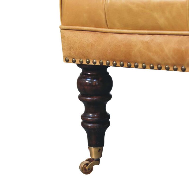 Artisan Furniture Solid Wood Tan Leather Upholstered Ottoman image number 7