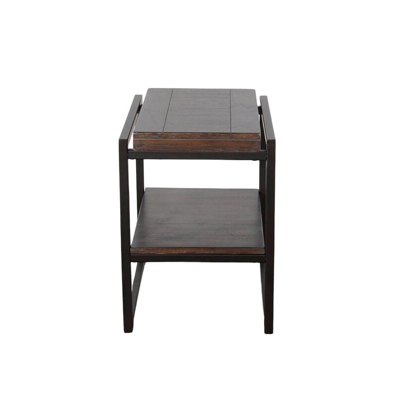 Lery Accent Chairside Table, Dark Brown Wood, Black Metal, 24 Inch