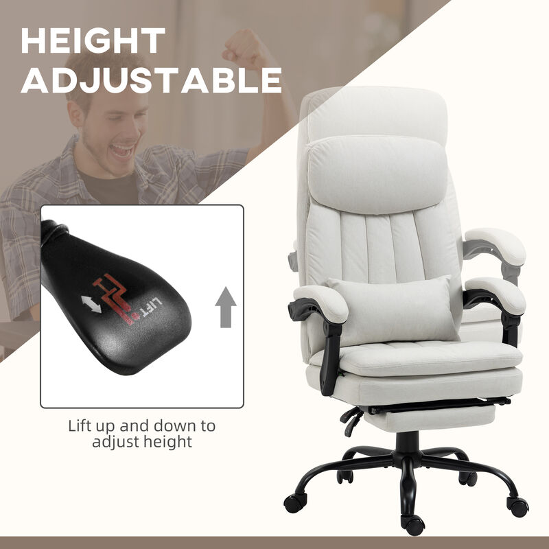 Vinsetto Microfibre Executive Massage Office Chair, Swivel Computer Desk Chair, Heated Reclining Computer Chair with Lumbar Support Pillow, Cream White