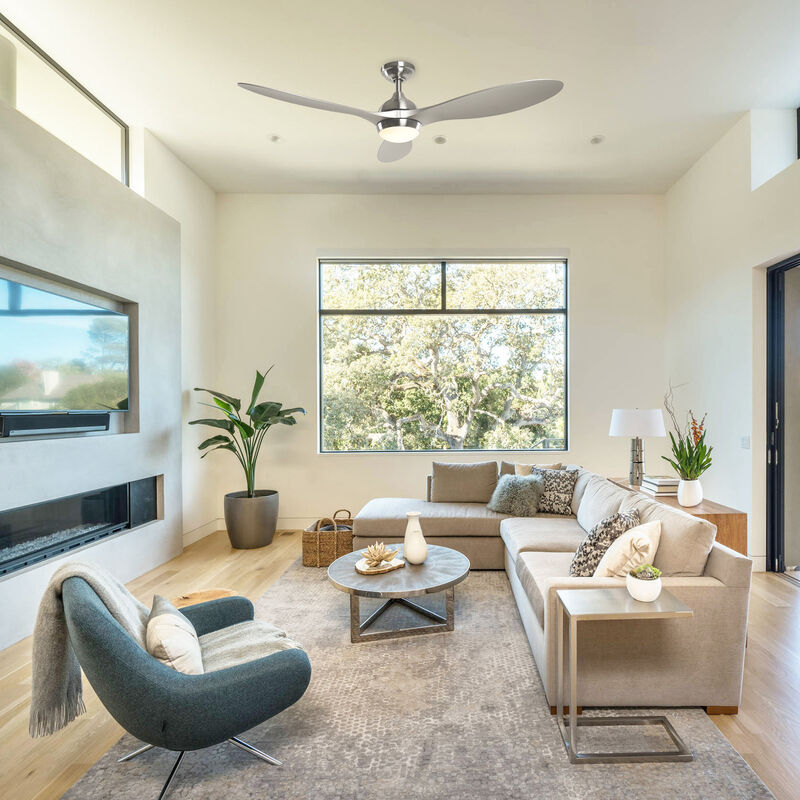 56 in. Integrated LED Brushed Nickel Downrod Mount Ceiling Fan with Light and Remote