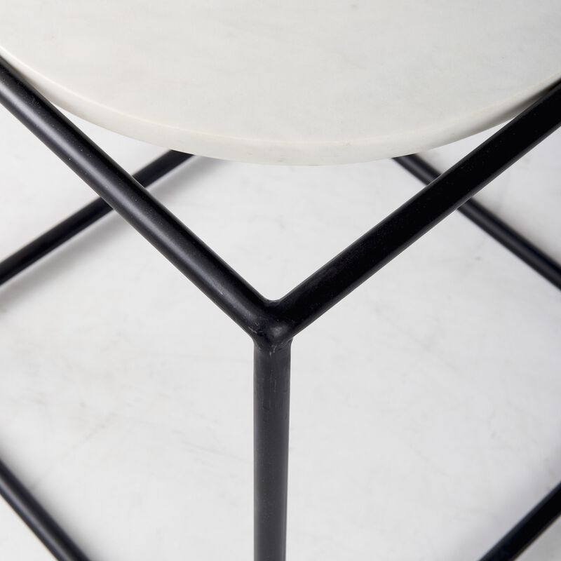 Marble Round End Table with Metal Base, Elegant Accent for Living Room or Bedroom